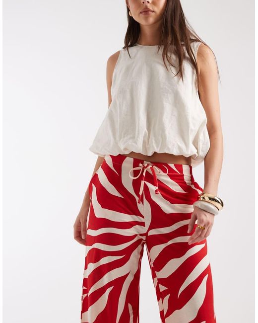 ONLY Red Wide Leg Pull On Pants
