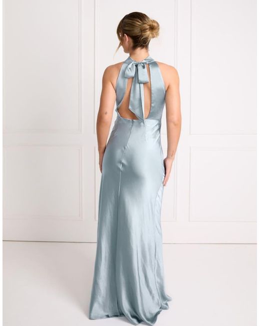 Six Stories Blue Bridesmaid Satin Halterneck Maxi Dress