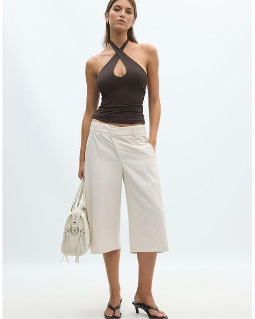 Stradivarius Black Halter Cross-Over Top