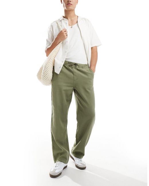 SELECTED Green Linen Mix Loose Fit Pants for men
