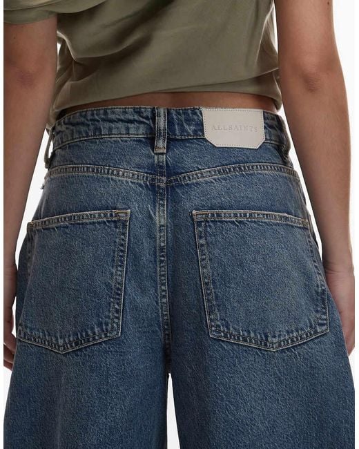 AllSaints Blue Payton Cropped Barrel Leg Denim Jeans