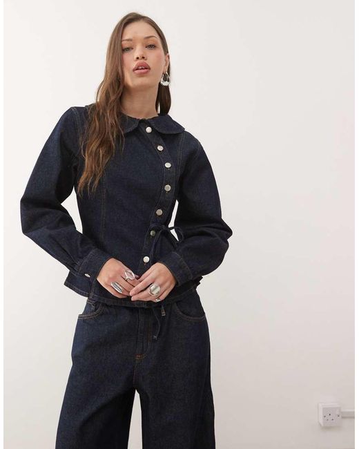 Reclaimed Vintage Blue Denim Asymmetric Jacket With Tie Detail Co-ord