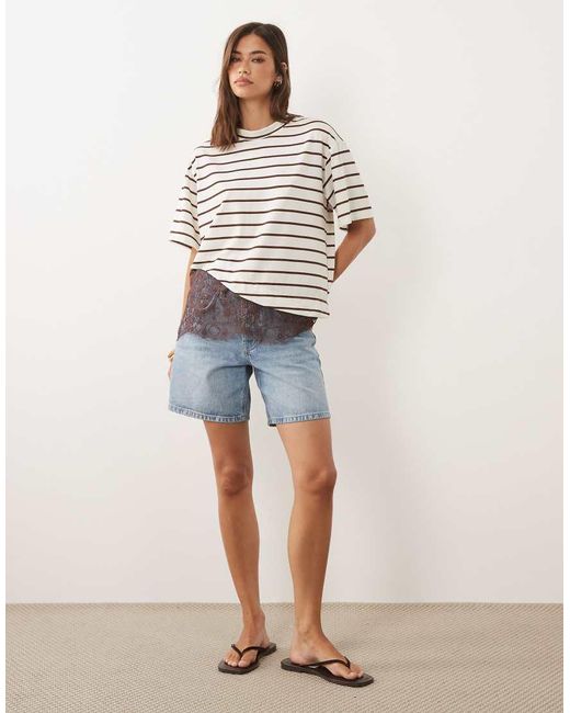 ASOS White Short Sleeve T-Shirt With Lace Hem