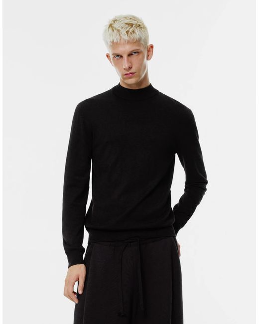 Pull à col montant en maille fine Pull&Bear pour homme en coloris Black