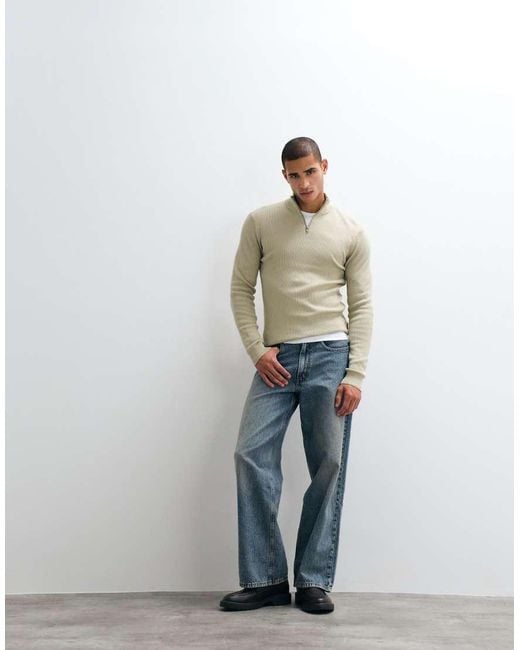 Blend Natural Knitted Quarter Zip Jumper for men