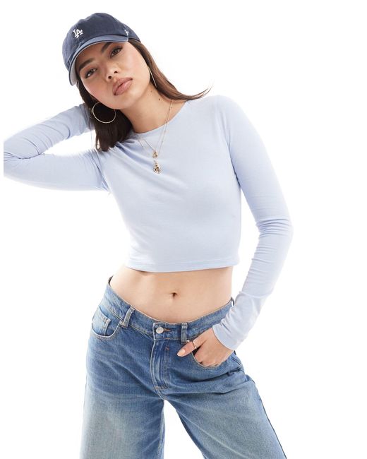 ASOS Blue Fitted Crop T-shirt With Long Sleeve