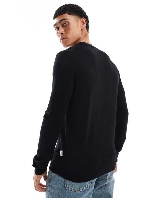 Only & Sons Black Ribbed Crew Neck Viscose Jumper for men