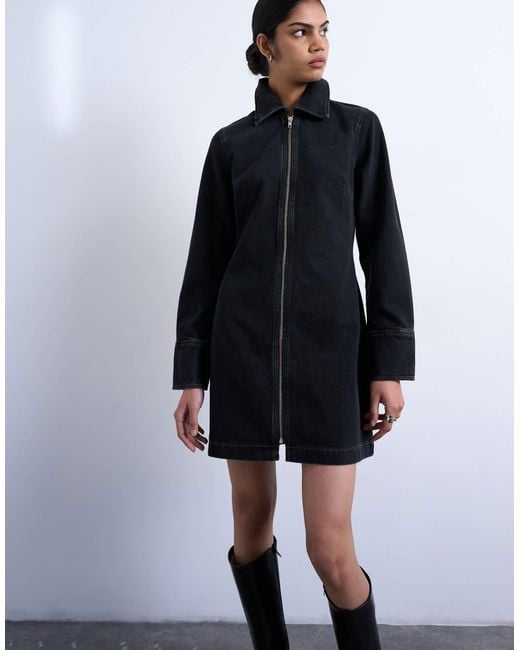 topshop black denim dress Topshop denim shirt dress in black