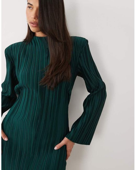 ASOS Green exaggerated Sleeve Plisse Mini Dress