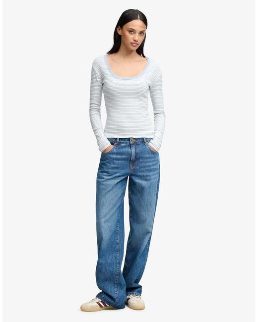 Superdry White Athletic Essentials Striped Long Sleeve Top