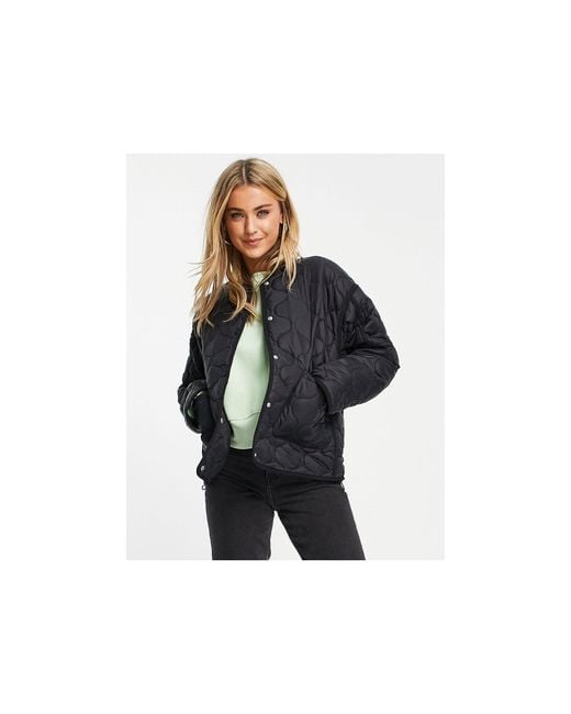 Pull&Bear Black Quilted Coat With Pockets