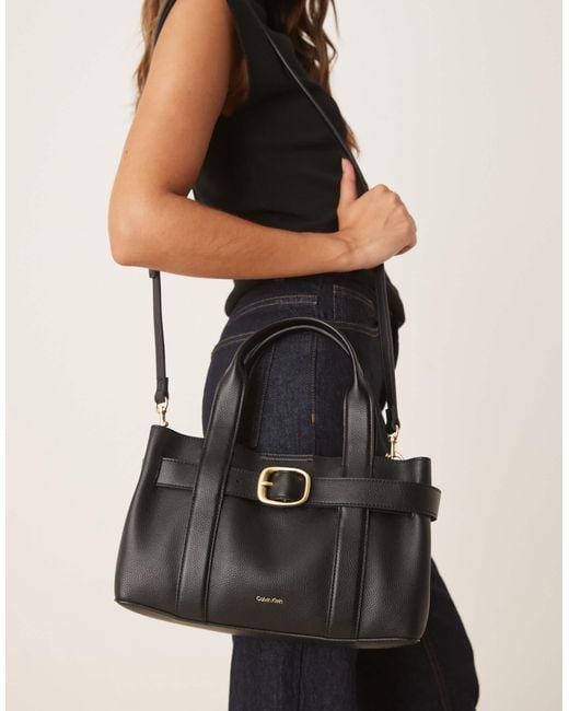 Calvin Klein Black Leather Buckle Mini Tote Bag
