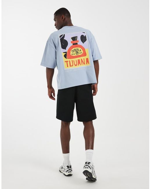 ASOS Blue Heavyweight Boxy Oversized T-Shirt With Tequila Graphic for men