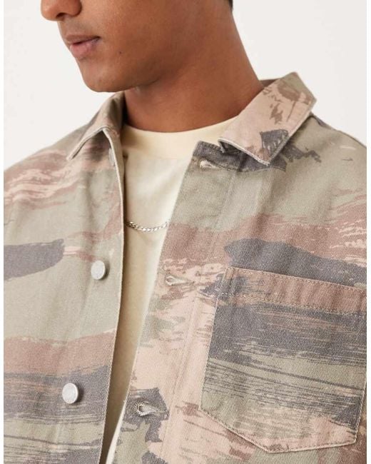 ASOS Oversized Boxy Overhemd Met Camoprint, Deel Van Co-Ord Set in het Natural voor heren