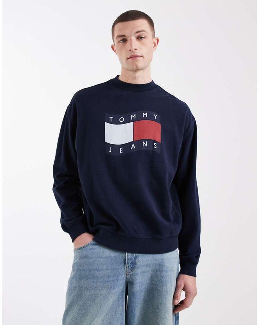 Tommy Hilfiger Blue 90s Wavy Flag Logo Crewneck Sweatshirt for men