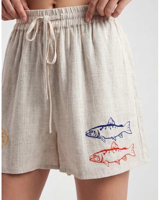 ASOS White Embroidered Linen Look Shorts