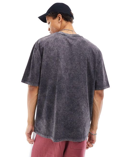 T-shirt oversize brodé sur le devant en maille épaisse délavée ASOS pour homme en coloris Blue