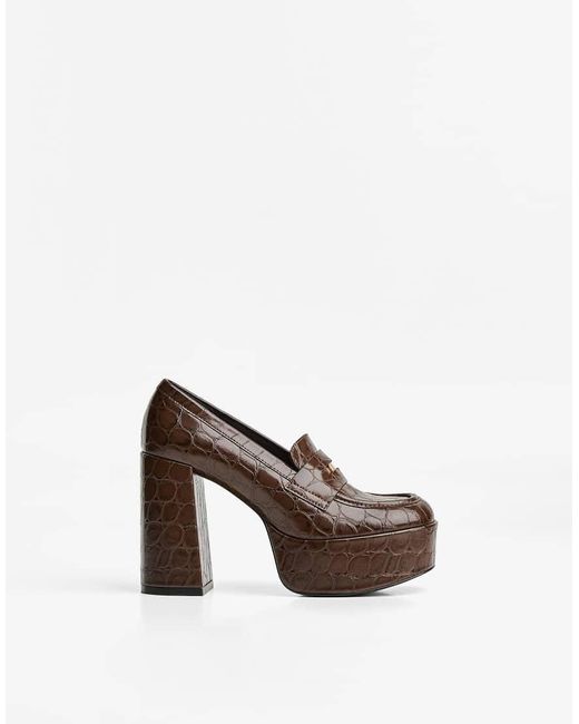 Bershka White High-heel Platform Loafers