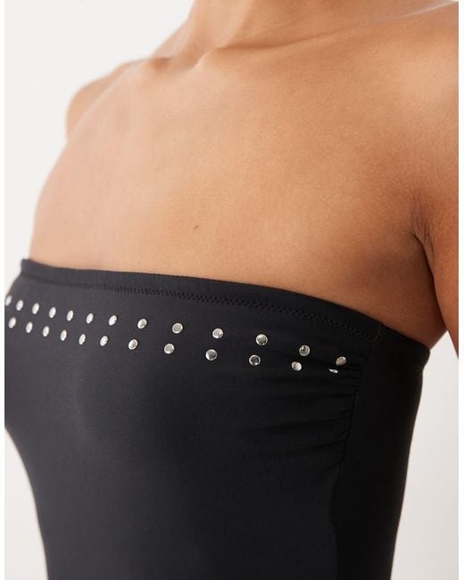 The Frolic Blue Exclusive Bandeau Stud Detail Swimsuit