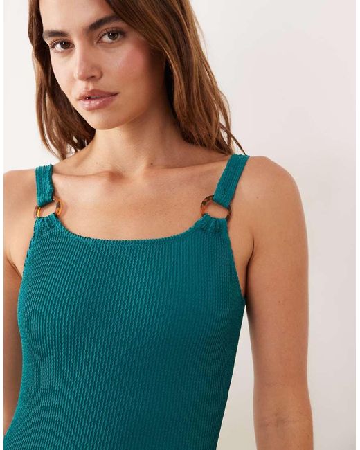 Accessorize Blue Crinkle Swimsuit With Ring Detail