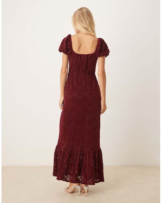 Lovedrobe Red Floral Velvet Lace Square Neck Midaxi Dress