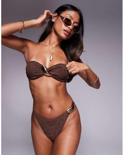 ASOS Brown Sia Bandeau Bikini Top With Shell Detail