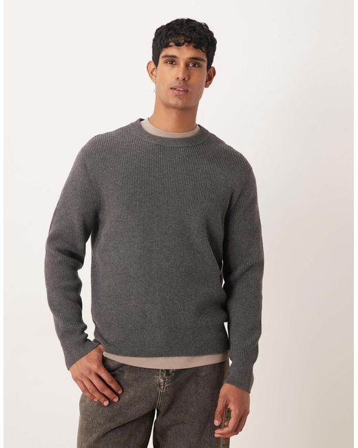 Mango – gerippter relaxed-fit-pullover aus wollmix in Gray für Herren