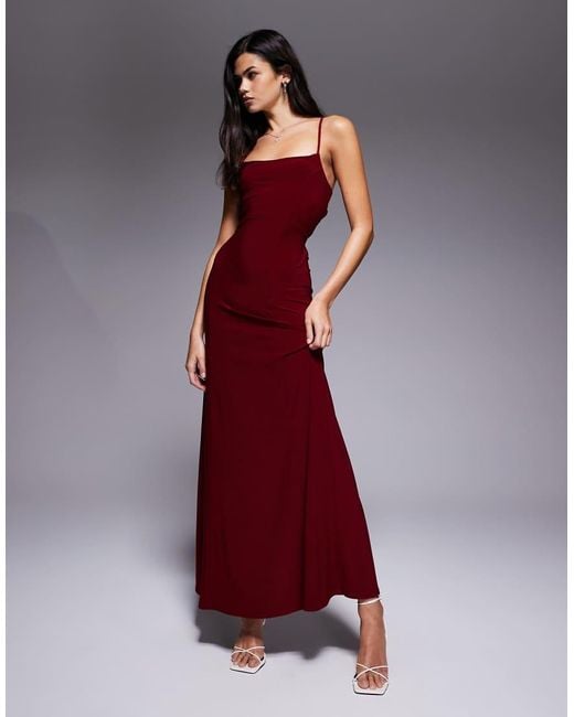 strapless open back dress Red Satin Slip Dress With Ruched Side main image 1