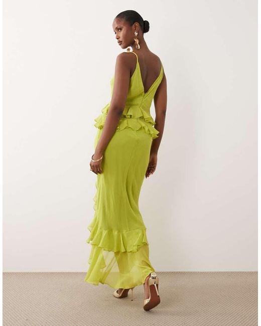 ASOS Green Ruffle Column Cami Maxi Dress