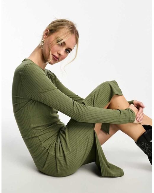 Pieces Green Scoop Neck Bodycon Midi Dress