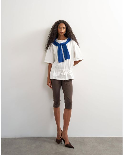 TOPSHOP White Drawstring Hem Tee
