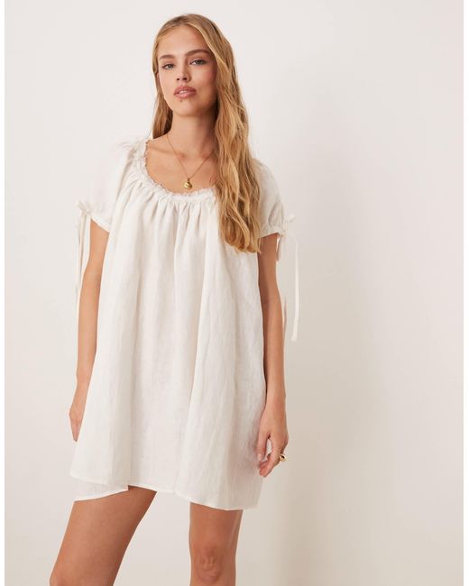 Vrg Grl Natural Evelyn Scoop Neck Smock Mini Dress