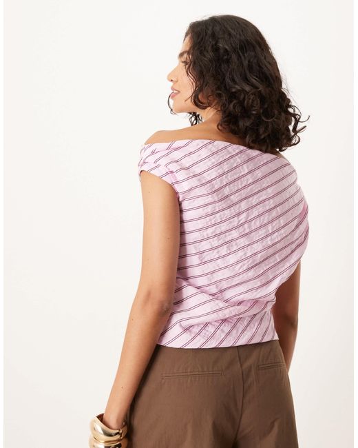 Top d'ensemble drapé en modal à épaules dénudées et rayures - rose ASOS en coloris Red