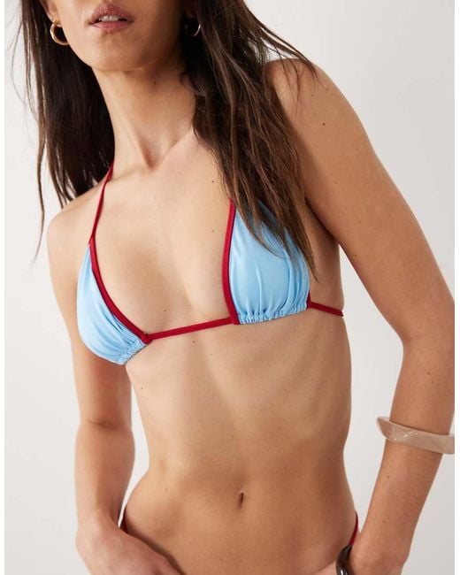 Free Society Natural Triangle Bikini Top With Contrast Trim