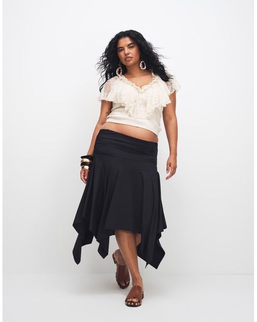 ASOS White Asos Design Curve Shirred Lace Overlay Tie Back Top