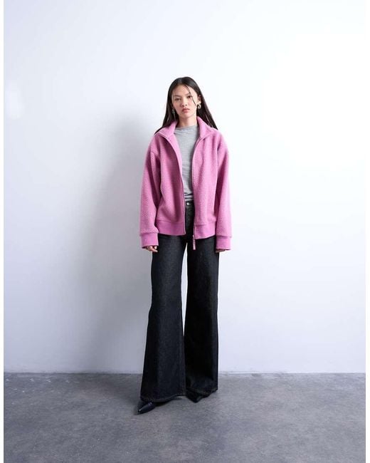 TOPSHOP Pink Borg Funnel Zip Through