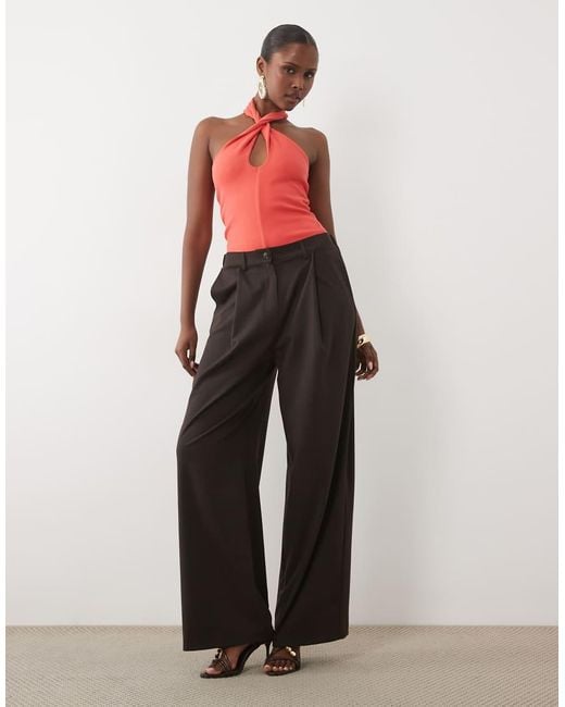 ASOS Red Compact Cotton Twist Halterneck Top