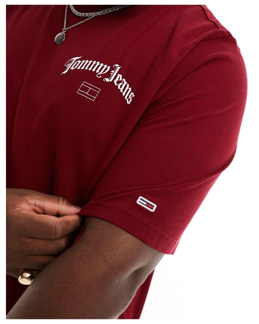 Camiseta roja holgada con logo curvado en la espalda Tommy Hilfiger de hombre de color Red