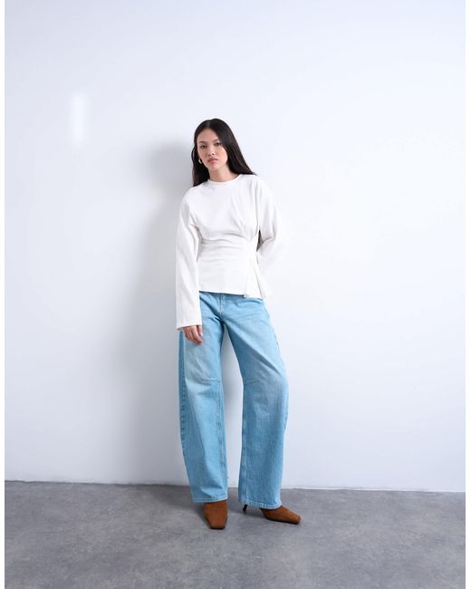 T-shirt structuré à taille cintrée et manches longues TOPSHOP en coloris White