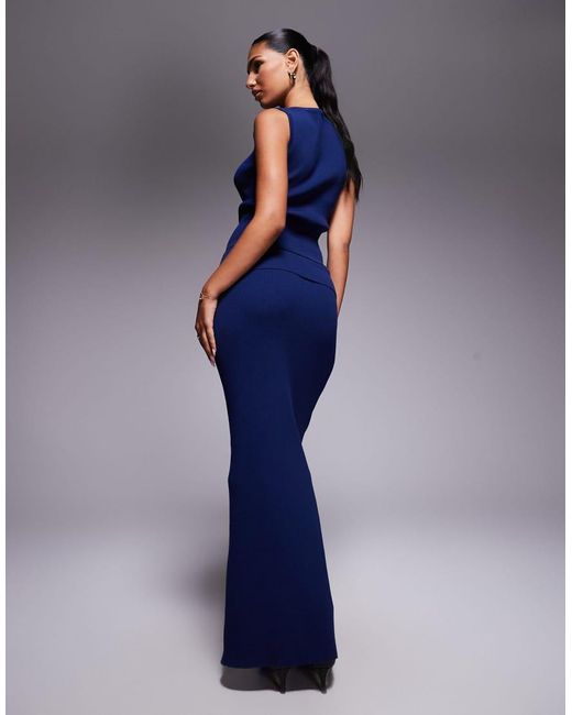 Kaiia Blue Exclusive Rib Knit Maxi Skirt