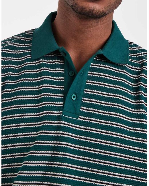 ASOS Black Heavyweight Relaxed Polo With Textured Stripe for men