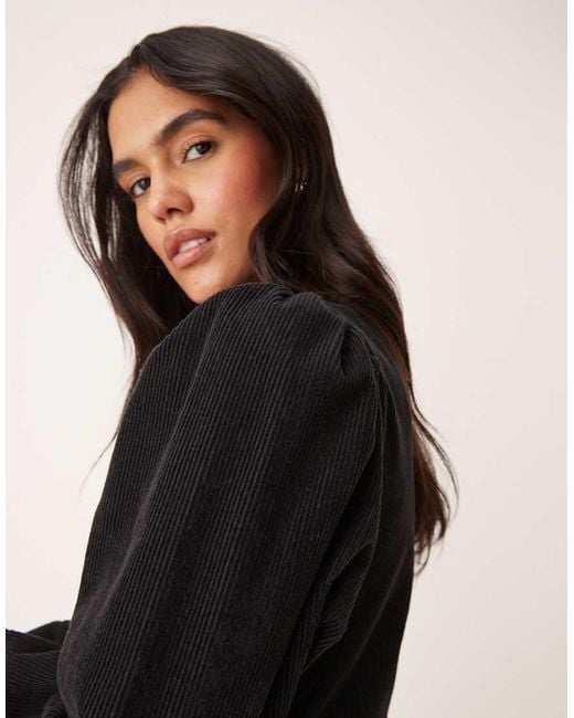 Nobody's Child Black peggy Balloon Sleeve Corduroy Mini Dress
