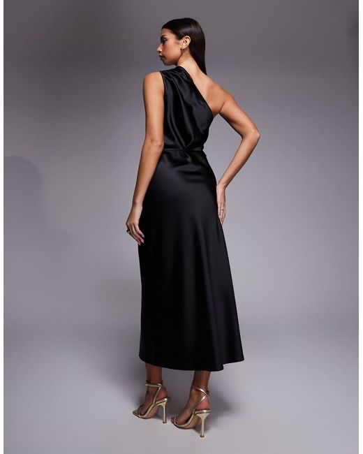 New Look Blue Satin One Shoulder Tie Midi Dress
