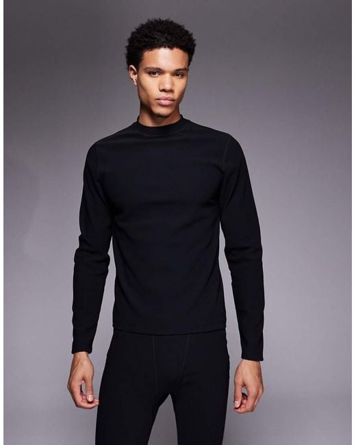ASOS 4505 Ski & Snow Blue Asos 4505 Ski Thermal Ribbed Fleece Back Base Layer Mock Neck With Sweat Wicking for men