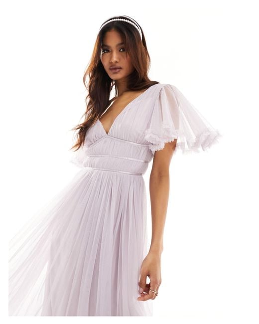 Beauut Pink Bridesmaid Tulle Maxi Dress With Flutter Sleeve