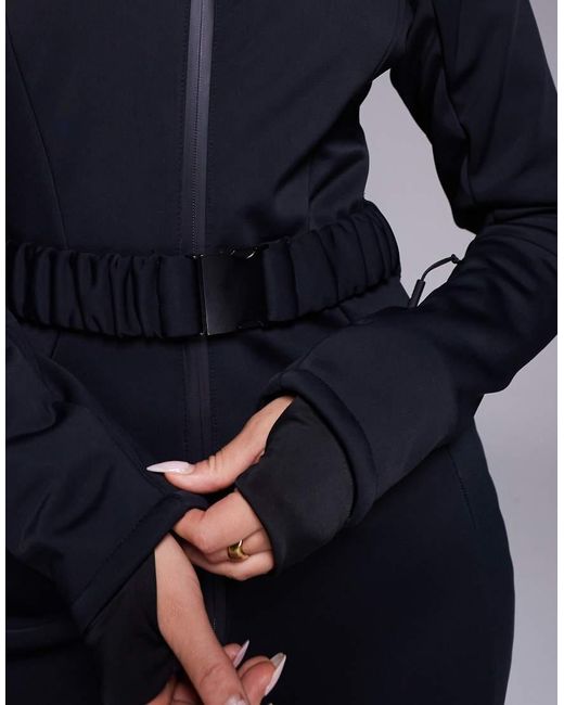 ASOS 4505 Ski & Snow Blue Asos 4505 Hourglass Ski Soft Shell Belted Ski Suit With Slim Kick Leg And Faux Fur Hood