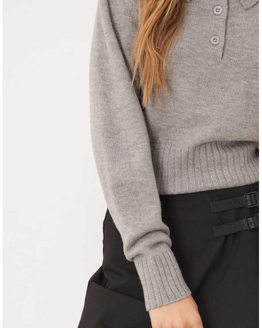 Gina Tricot Gray Long Sleeve Collar Knitted Jumper