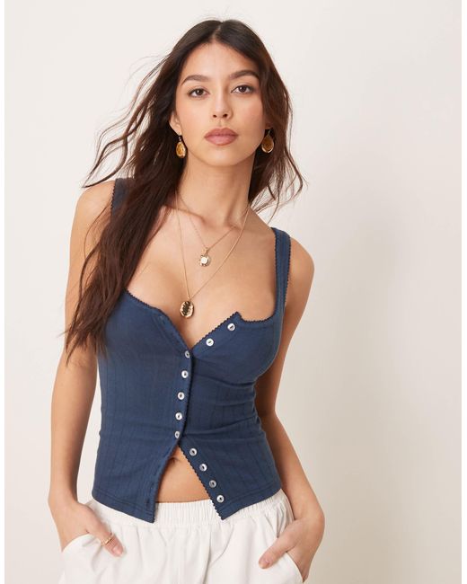 Free People Blue – tanktop aus pointelle