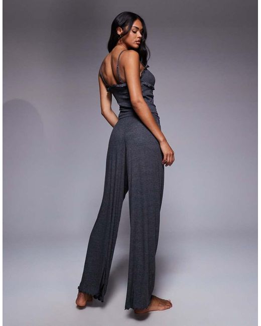 Boux Avenue Blue Frill Ribbed Cami Top And Trousers Pyjama Set