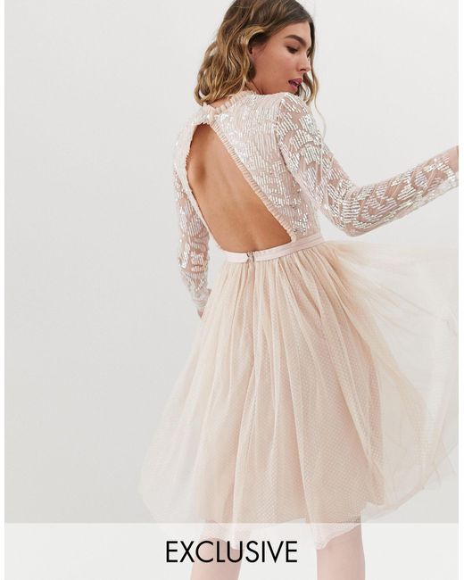 Needle & Thread Versierde Midi-jurk Met Lange Mouwen En Rok Van Tule in het Pink